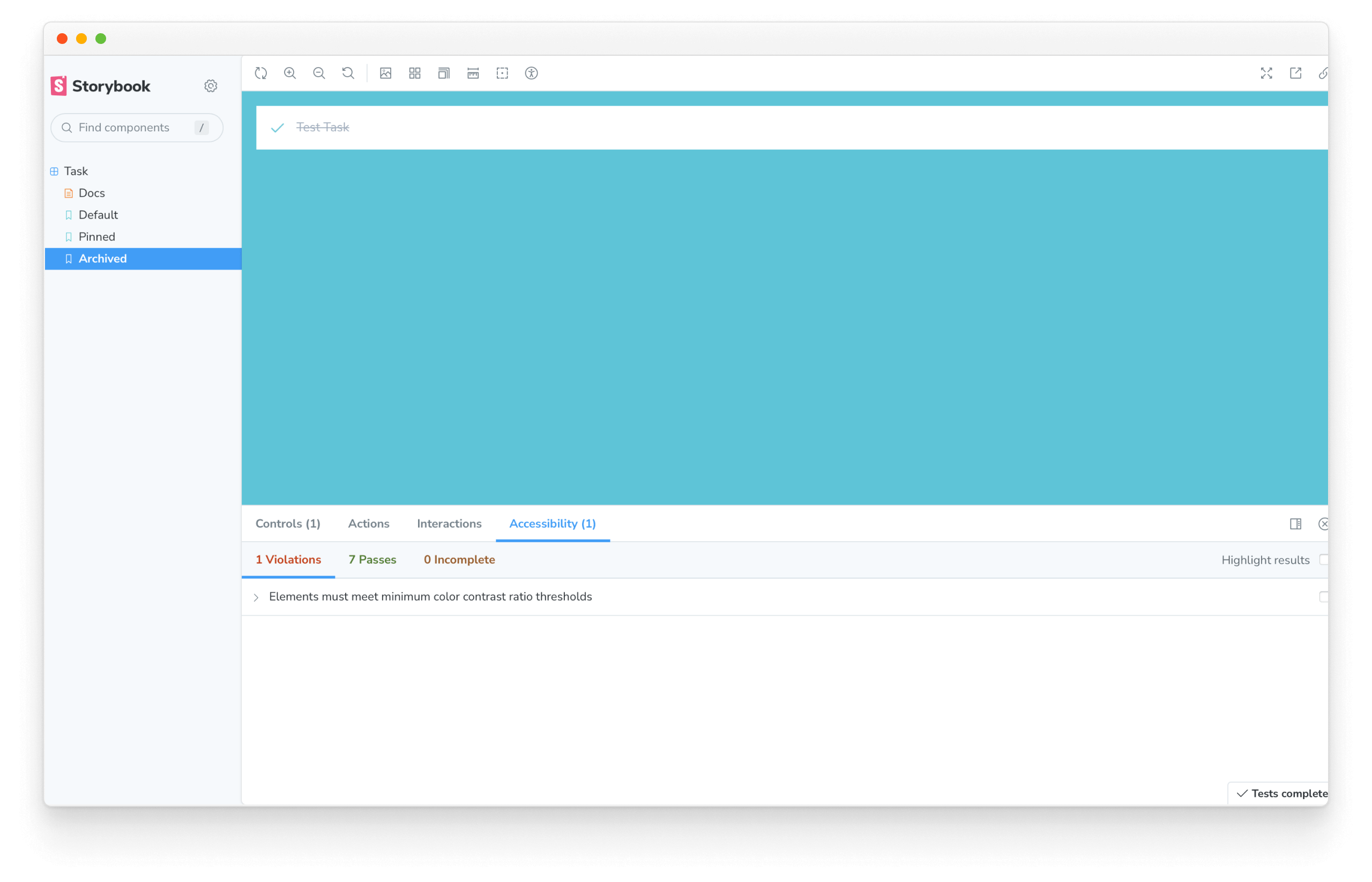 Problème d'accessibilité de Task dans Storybook